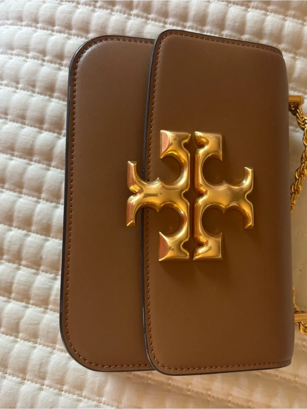 Tory Burch Small Eleanor Crossbody in Caramel Brown with Gold Hardware